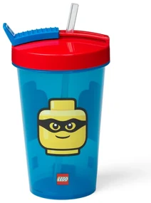 Modrý téglik s červeným vekom a slamkou LEGO® Iconic, 500 ml