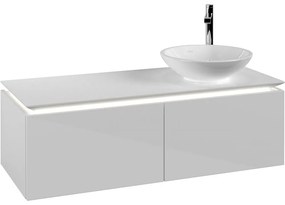 VILLEROY &amp; BOCH Legato závesná skrinka pod umývadlo na dosku (umývadlo vpravo), 2 zásuvky, s LED osvetlením, 1200 x 500 x 380 mm, Glossy White, B581L0DH