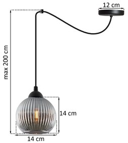 Závesné svietidlo Riffle Round Spider, 1x grafitové sklenené tienidlo