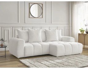 Biela rozkladacia/s úložným priestorom rohová pohovka z textílie buklé (pravý roh/s leňoškou) Roxelane – Bobochic Paris