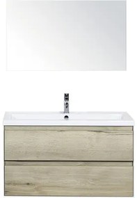 Kúpeľňový nábytkový set Evora 100 cm s keramickým umývadlom a zrkadlom dub prírodný
