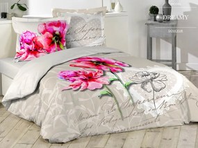 Romantické posteľné obliečky krémovej farby s ružovými kvetmi