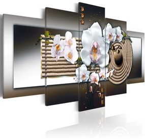 Artgeist Obraz - Orchid and zen garden - brown Veľkosť: 100x50, Verzia: Premium Print