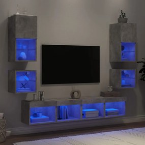8-dielne TV nástenné skrinky s LED betónovo sivé kompozit.drevo 3216593