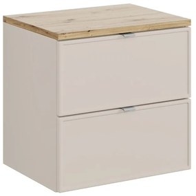 Závěsná skříňka Bella Cashmere s deskou 60 cm kašmírová/dub artisan