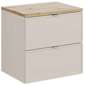 Závěsná skříňka Bella Cashmere s deskou 60 cm kašmírová/dub artisan