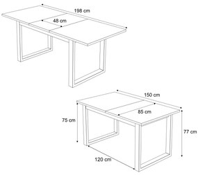 JEDÁLENSKÝ ROZKLADACÍ STÔL PLUTO DUB WOTAN + ČIERNY 150 - 198 cm