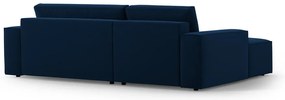Tmavomodrá zamatová rozkladacia/s úložným priestorom rohová pohovka (ľavý roh/s leňoškou) Jodie – Micadoni