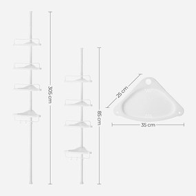 Nastaviteľná rohová polica do kúpeľne, 85-305 cm, biela