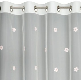 Biela záclona s ružovými kvietkami SELIN 140x250 cm