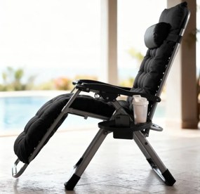 Polohovateľné skladacie záhradné lehátko s poduškou TDC01-BK čierna