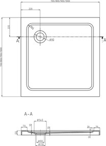 Mexen Flat štvorcový sprchový kút Slim 90 x 90 cm, biely, sifón chróm - 40109090