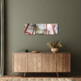 Obraz - palmy s bazénom (s hodinami) (90x30 cm)