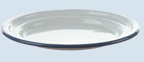 Biely smaltovaný dezertný tanierik s modrou linkou White blue - Ø 18cm