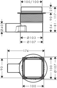 Hansgrohe RainDrain Point, úplná sada podlahového vpustu 100x100 pre dlažbu, kartáčovaná nerezová oceľ, HAN-56247800