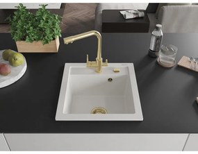 Mexen Vito, 1-komorový granitový drez 520x490x210 mm, zlatá batéria Duero, biela, 6503-20-671600-50