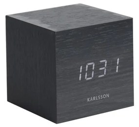 Čierny budík Karlsson Mini Cube, 8 × 8 cm