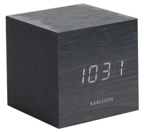 Čierny budík Karlsson Mini Cube, 8 × 8 cm