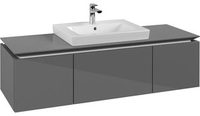 VILLEROY &amp; BOCH Legato závesná skrinka pod umývadlo (umývadlo v strede), 3 zásuvky, 1200 x 500 x 380 mm, Glossy Grey, B68200FP