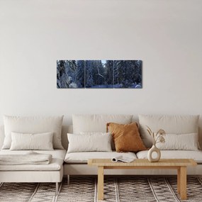Obraz zasneženého lesa (s hodinami) (90x30 cm)