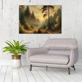 Obraz - Slnko žiariace lesom (90x60 cm)