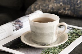 Šedý keramický Šálka ​​s tanierikom - 11*8*6 cm / Ø 14*1 cm / 200 ml