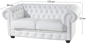 Kožená dvojsedačka Chesterfield - wenge / biela (White snow)