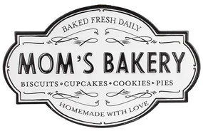 Biela nástenná kovová ceduľa Moms Bakery - 48*1*30 cm