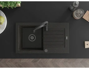 Mexen Pablo, 1-komorový granitový drez 752x436x161 mm a drezová batéria Aster, čierna-zlatá metalíza, 6510-75-73450-70-B