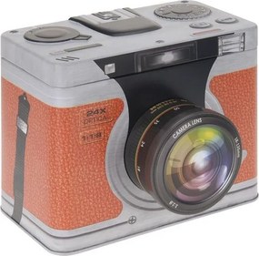 Plechová dóza Retro fotoaparát – oranžová 19 × 15 cm
