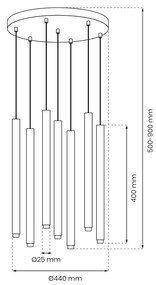 Závesné svietidlo Monza, 7x čierne/zlaté kovové tienidlo, b, o