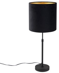 Stolná lampa čierna s čiernym zamatovým tienidlom so zlatom 25 cm - Parte
