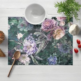 Biante Dekoračné prestieranie na stôl BM-010 Veľké fialové kvety na tmavo zelenom 30x40 cm