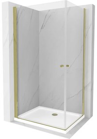 Mexen Pretoria Duo sprchová kabína, kyvné dvere 90 x 80 cm, transparentnéné, zlatá + závesný bidet Flat