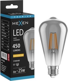 Mexen Vintis, LED filamentová žiarovka E27, ST64, 6 W, teplá biela 2200K, dymová, L152-E27-0622-70