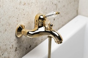 Sapho Sapho, KIRKÉ CRYSTAL nástenná vaňová batéria, krištáľová páčka, zlatá lesklá, KI10KZ