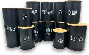 Orion Sada 12ks plechových dóz na potraviny, čierne, slovenské názvy, s bambusovým vekom SADA SK