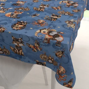 Biante Detský bavlnený obdĺžnikový obrus Sandra SA-581 Zvieratká vynálezcovia na modrom 140x220 cm