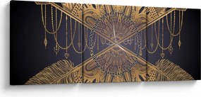 Obraz - Zlatá mandala s šípmi (s hodinami) (90x30 cm)