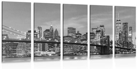 5-dielny obraz očarujúci most v Brooklyne v čiernobielom prevedení - 100x50