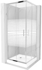 Mexen Rio, štvorcový sprchovací kút s posuvnými dverami 70 x 70 cm, 6mm číre sklo/pásy, chrómový profil + biela vysoká sprchová vanička Rio, 860-070-070-01-20-4510