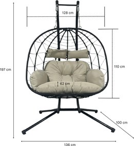 Dvoumístné závěsné skládací houpací křeslo Luvo černé