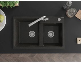 Mexen Tomas, granitový drez 800x500x190 mm, 2-komorový a chrómová batéria Duero, čierna - zlatá metalíza, 6516-75-671600-00