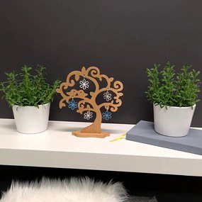 AMADEA Drevený 3D strom s vtáčikmi a farebnými kvetmi, masívne drevo, výška 20 cm