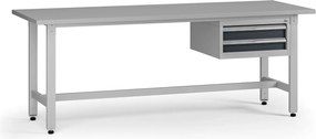 Výškovo nastaviteľný dielenský stôl G5, 2100 x 750 x 800-1000 mm, 1x kontajner, 2 zásuvky, grafit