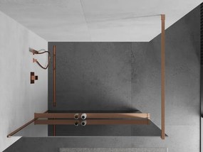 Mexen Kioto+, sprchová zástena Walk-In s poličkou a vešiakom 100 x 200 cm, 8mm sklo vzor zrkadlo, medený matný profil, 800-100-121-65-50