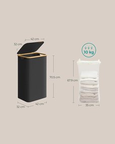 Kôš na bielizeň s vekom, veľký kôš na prádlo 90 l, skladateľný, čierny