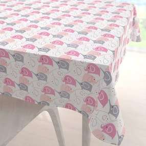 Biante Detský bavlnený štvorcový obrus Sandra SA-279 Ružové sloníky 130x130 cm