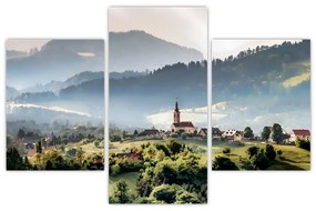 Obraz - dedinka v hmle (90x60 cm)