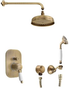 Sapho Sapho, KIRKÉ WHITE podomietkový sprchový set s pákovou batériou, 2 výstupy, biela páčka, bronz, KI42BB-01